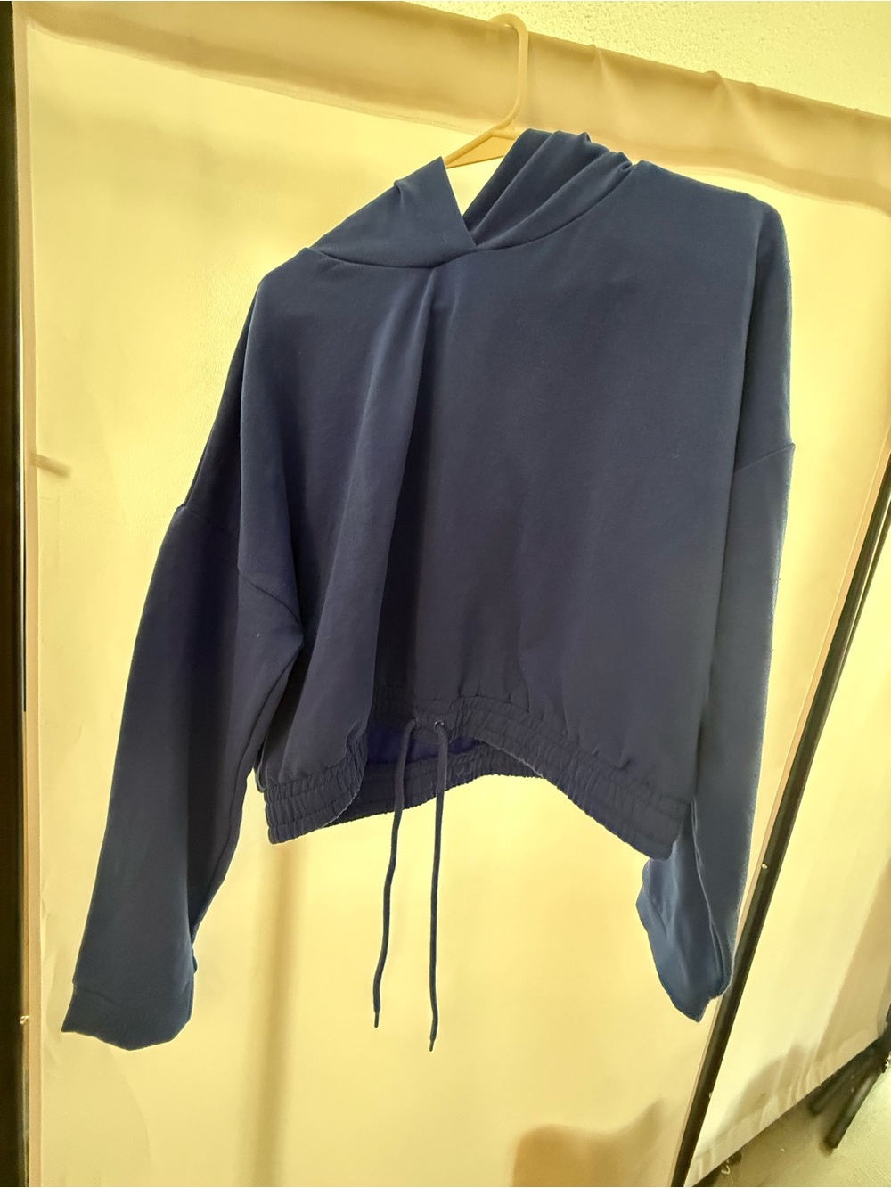 Cropped Navy Drawstring Hoodie